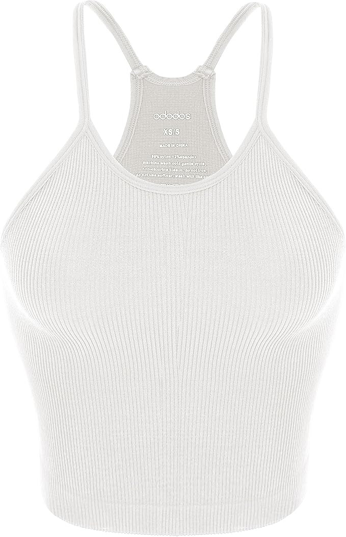 ODODOS Women's Crop Seamless Rib-Knit Camisole Strappy Racerback Cropped Tank Tops | Amazon (US)