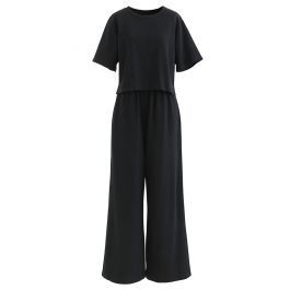 Leisure T-Shirt and Wide-Leg Pants Set in Black | Chicwish
