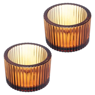Unique Bargains Glass Table Centerpiece Decor Tea Light Candle Holders 2 Pcs 2.17" Brown | Target