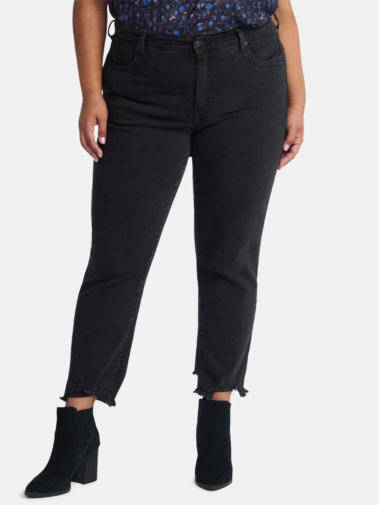 Time and Tru Women's High Rise Straight Leg Destructed Hem Jeans, 26" Inseam, Sizes 0-20 - Walmar... | Walmart (US)