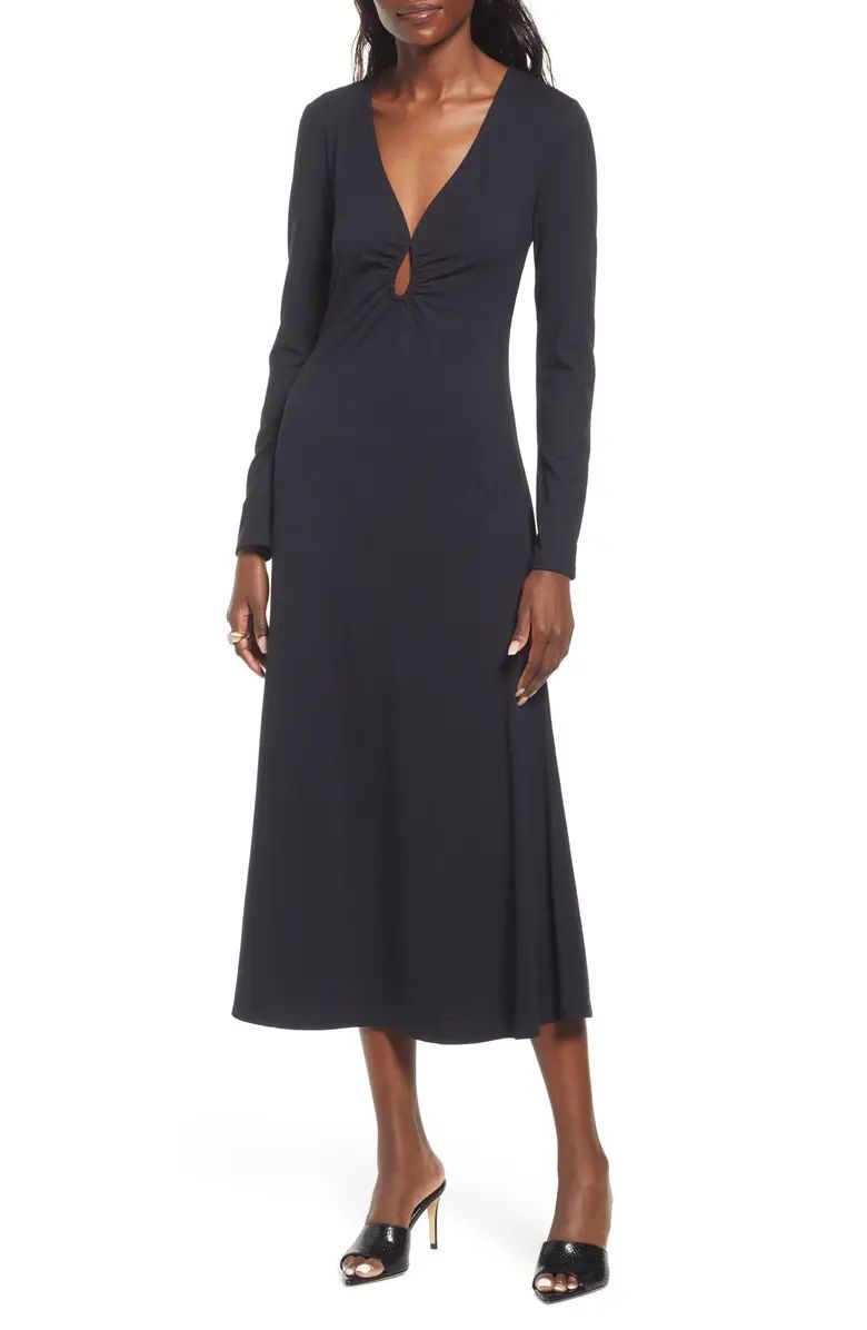 Ruched Cutout Long Sleeve Midi Dress | Nordstrom