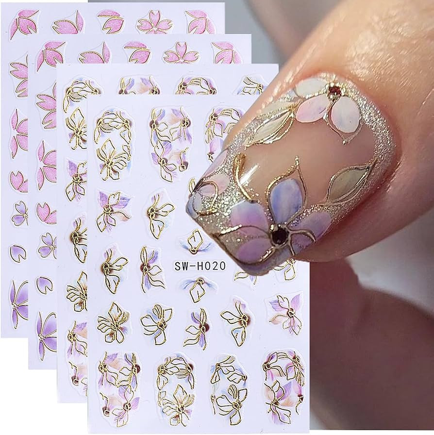 Flower Nail Stickers 3D Elegant Floral Nail Art Decal 6PCS 3D Self-Adhesive Japanese Style Colore... | Amazon (US)