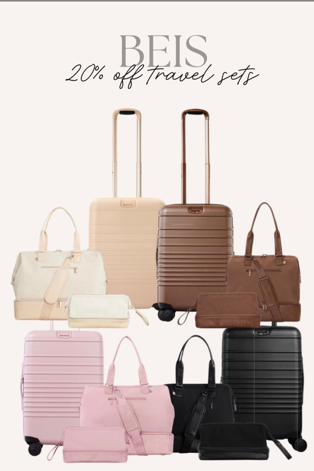 Beis travel sets 20% off sale ✨ perfect gift for Mother’s Day.  

#beis #airporstyle #mothersdaygifts #giftideaformom #mothersday #beissale #beisbag #weekenderbag #luggage #travelsets #travelmusthaves #travelbag #mombag #momstyle #weekendbag #wekeenderbag

#LTKMothersDay #LTKSaleAlert #LTKTravel