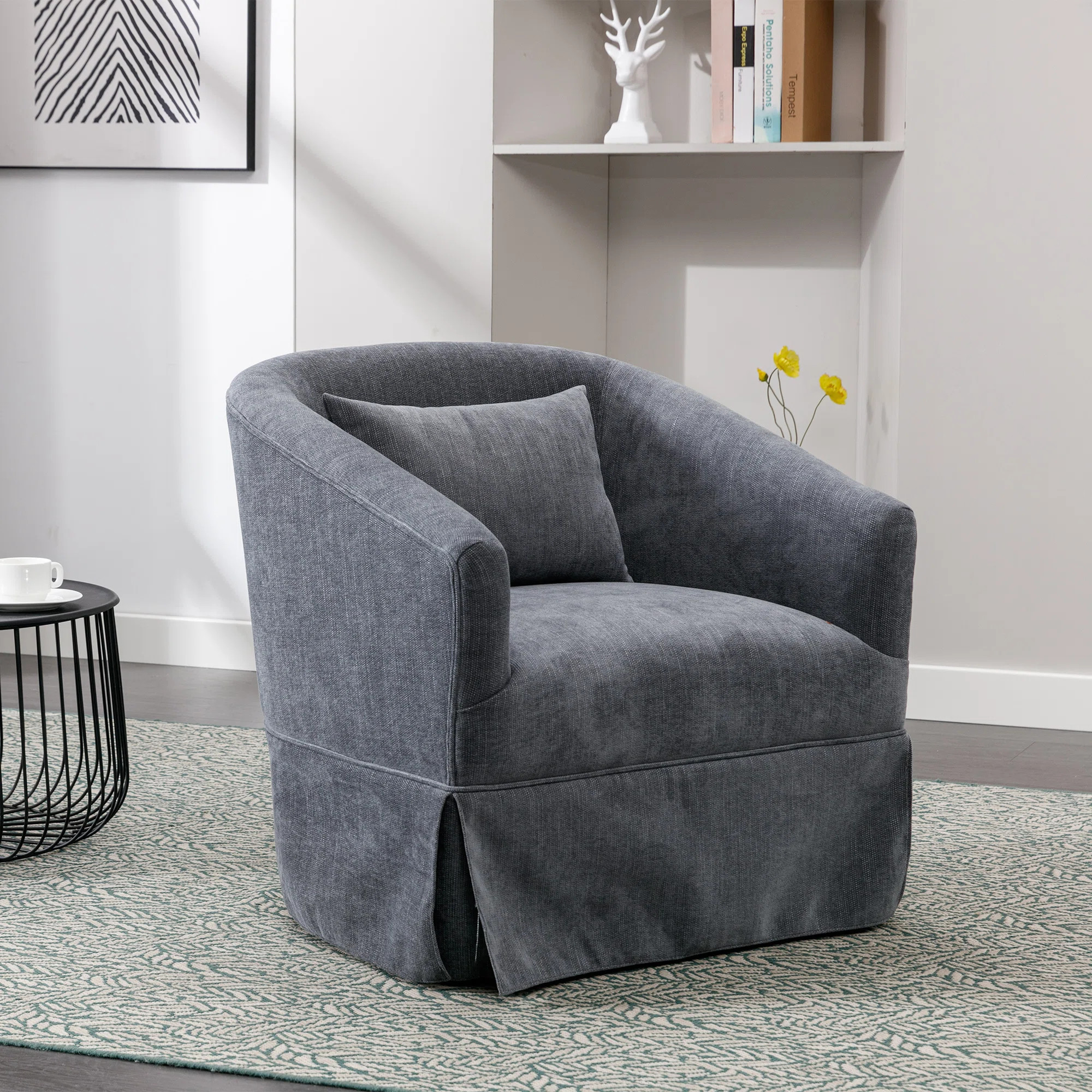 Brayden Studio® 360° Swivel Accent Armchair with Plump Pillow Upholstered Comfy Sofa Chair & Re... | Wayfair North America