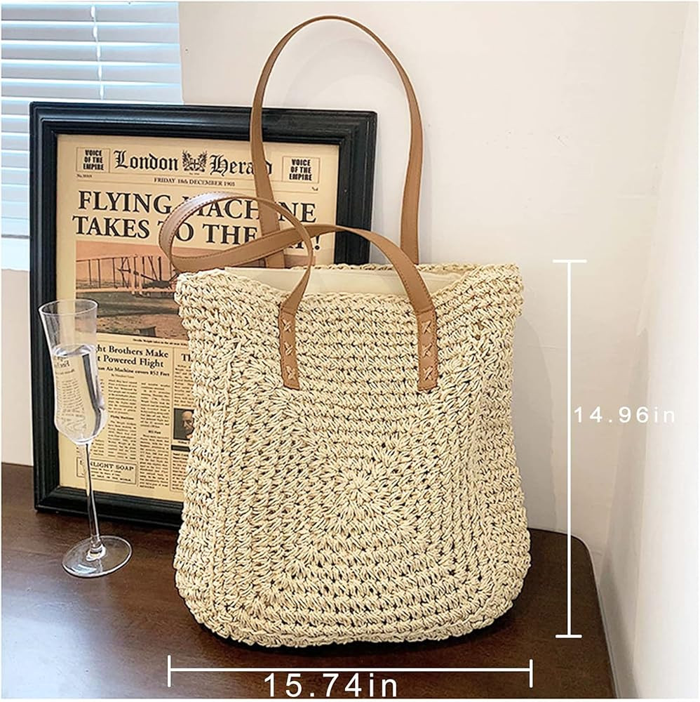 Women Straw Tote Bag Summer Beach Bags Large Woven Fishing Net Shoulder Bag Straw Bag | Amazon (US)
