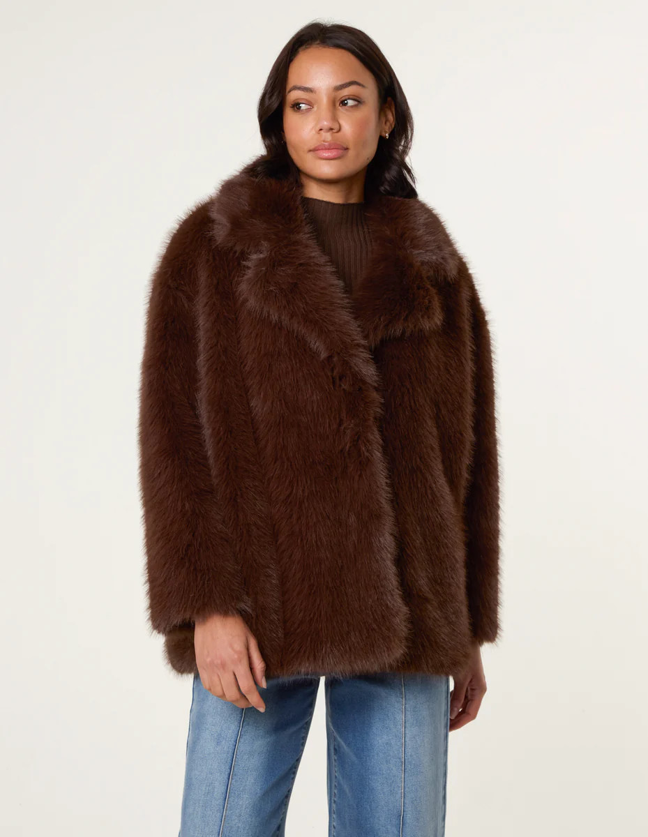 Brown | Faux Fur Long Coat | Blue Vanilla | Blue Vanilla
