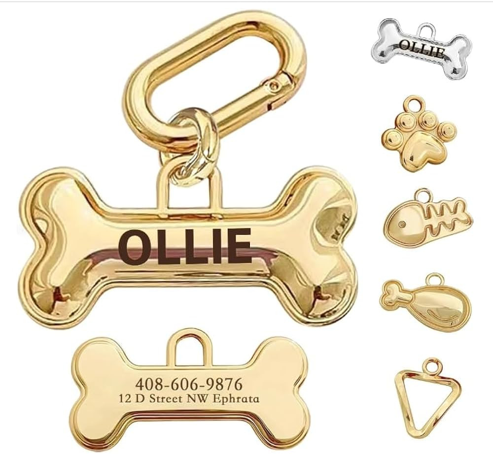 Dogs Tag Stylish Personalized Double Sided Deep Engraved Cat & Dog tags engraved for pets Bone Ba... | Amazon (US)