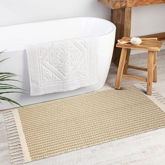 Lahome Boho Kitchen Runner, 2x4.3 Bathroom Runner Rug Lightweight Entryway Rug Woven Cotton Throw... | Amazon (US)