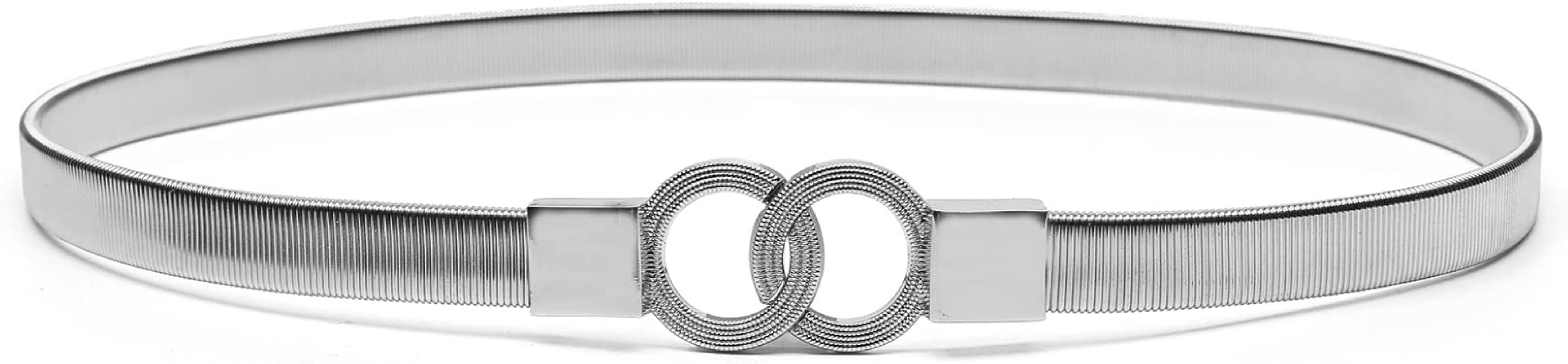 Skinny Waist Belt of Women Elastic Metal Stretch Chain Belt Gold and Silver | Amazon (US)