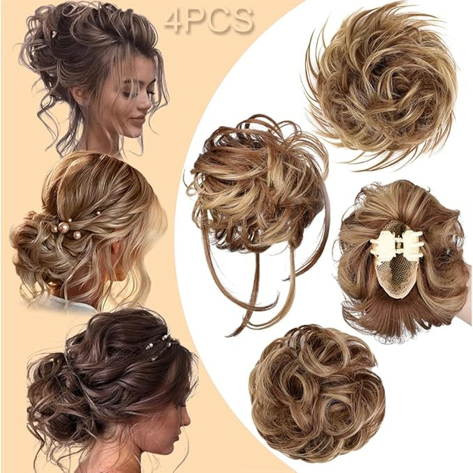 Qunlinta 4 PCS Messy Hair Bun Hairpiece Tousled Updo for Women Hair Extension Claw Ponytail Scrun... | Amazon (US)