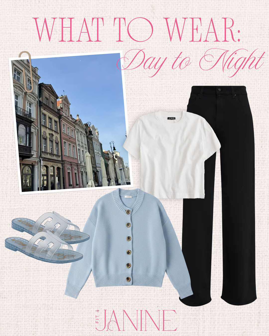 Headed on a European vacation (or any vacation for that mater) soon? Here are some of the versatile pieces that can take you from sightseeing during to the day to dinner at night! 

Fit4Janine, What to Wear, Day to Night Fashion, Fashionista, Pants, Tees, Sweaters, Slides, Jackets, Paige Denim, Anessa, Madewell, Silent D, Sam Edelman, Quince, Cotton Sweater, Cashmere Sweater 

 #LTKootd #LTKSeasonal #LTKTravel