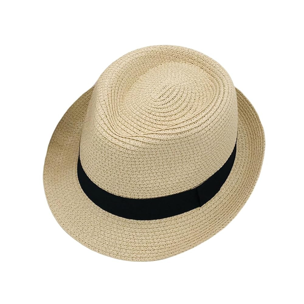 Straw Fedora Hat for Kids, Boys Girls Packable Straw Panama Trilby Derby Hat Children's Sun Prote... | Amazon (US)