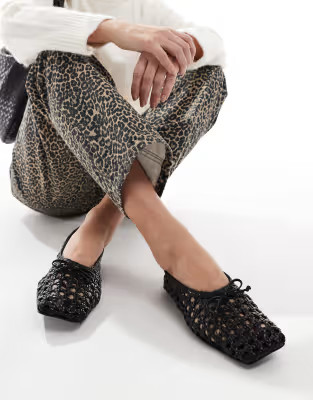 ASOS DESIGN Lysandra leather high-vamp ballets in black weave | ASOS (Global)