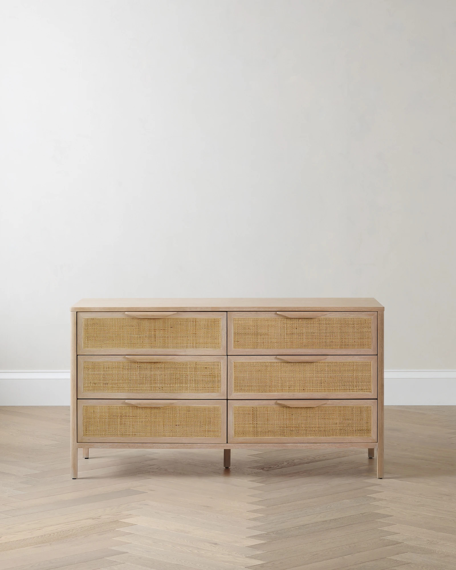 Quince | Solid Wood and Natural Rattan 6-Drawer Dresser, Oak | Quince