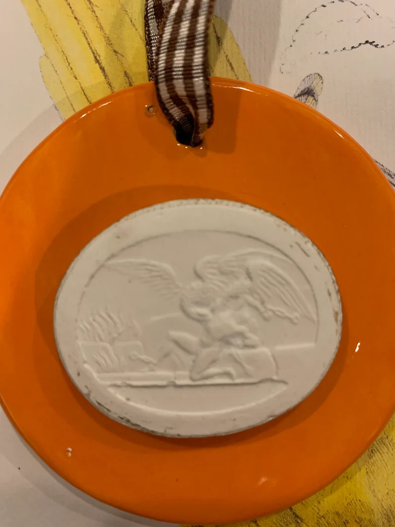 Classic Italian Intaglio Mounted on Bright Designer Orange Disc Ornaments - Etsy | Etsy (US)