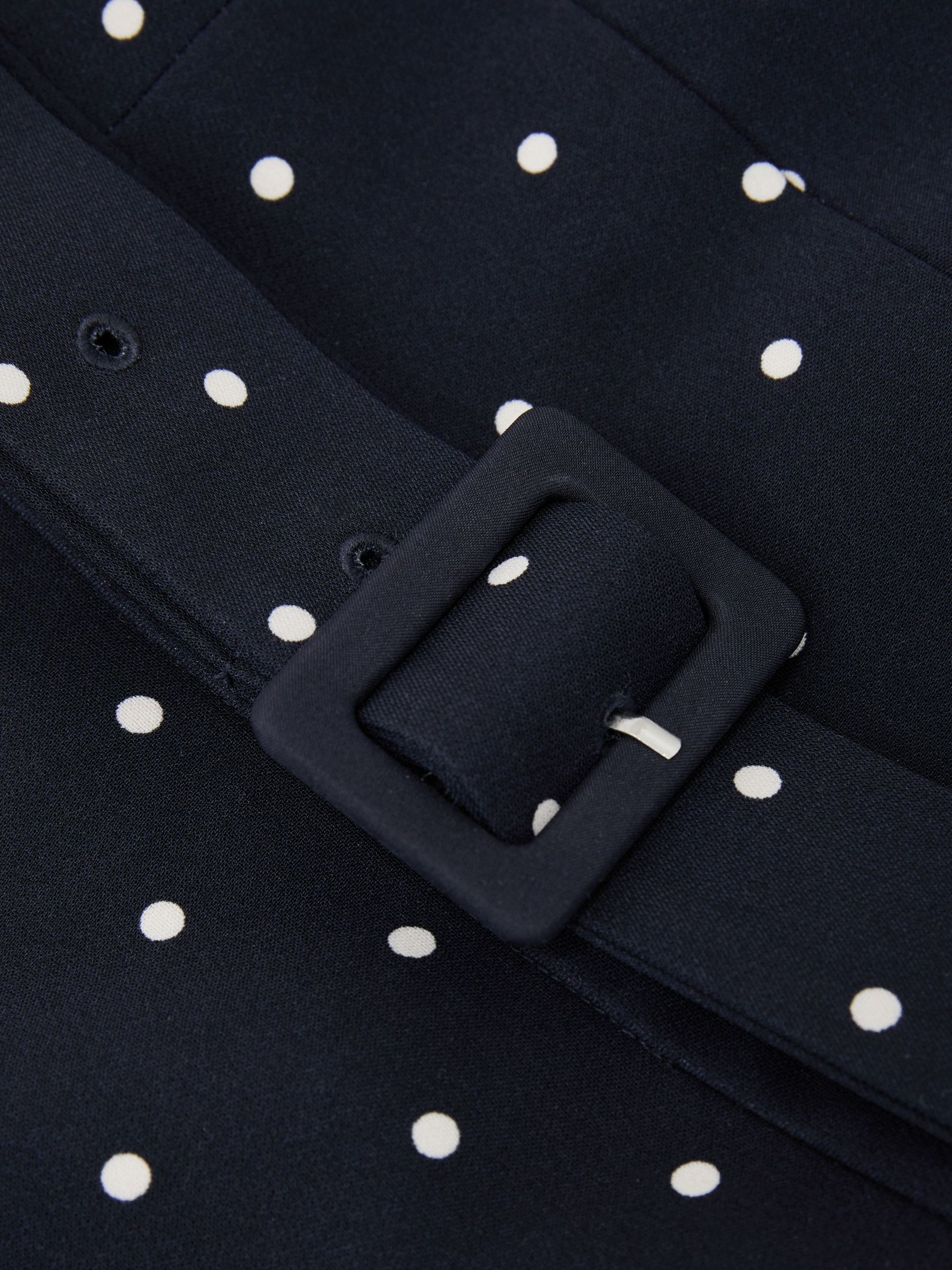 Polka Dot-Print Belted Midi Dress in Navy | Reiss UK