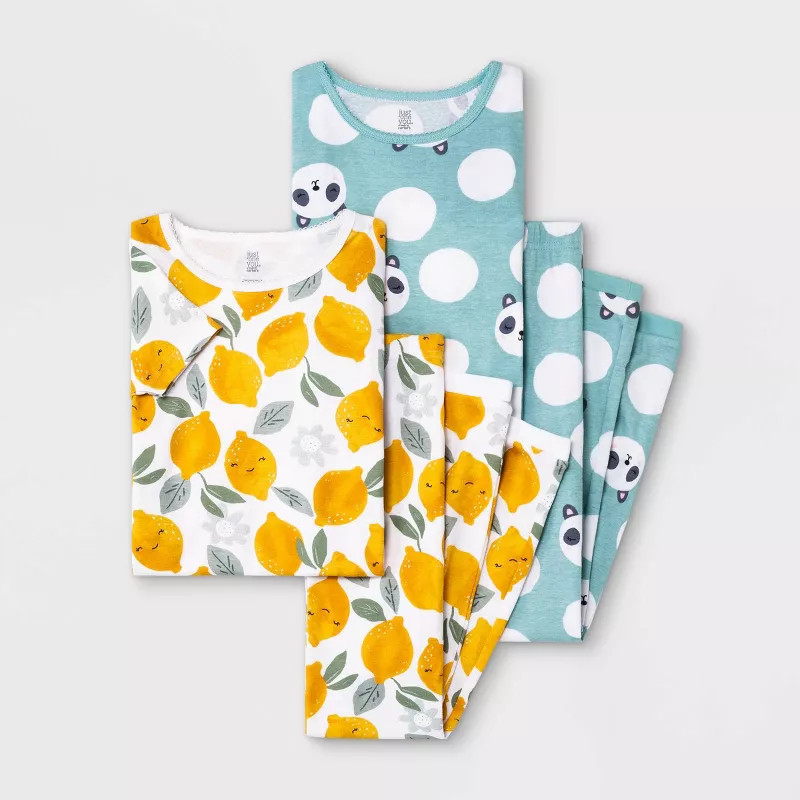 Girls' 4pc Snug Fit Lemon & Panda Pajama Set - Just One You® made by carter's Yellow/Green | Target