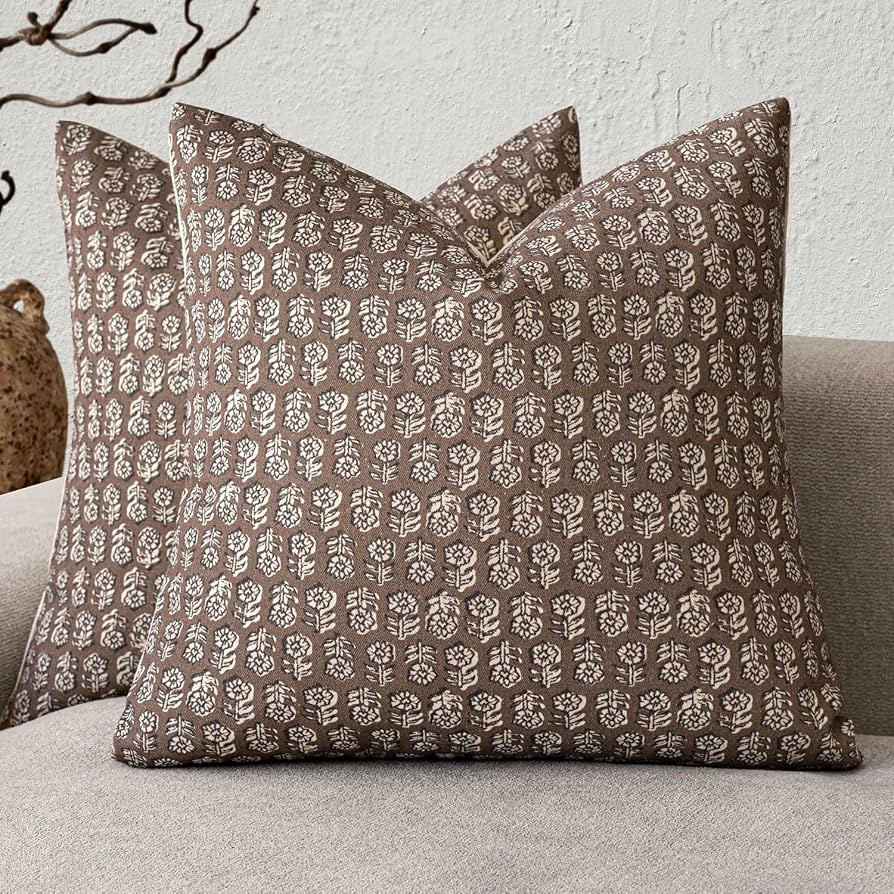 Foindtower Decorative Floral Print Throw Pillow Covers 18\u00d718 Inch,Brown | Amazon (US)