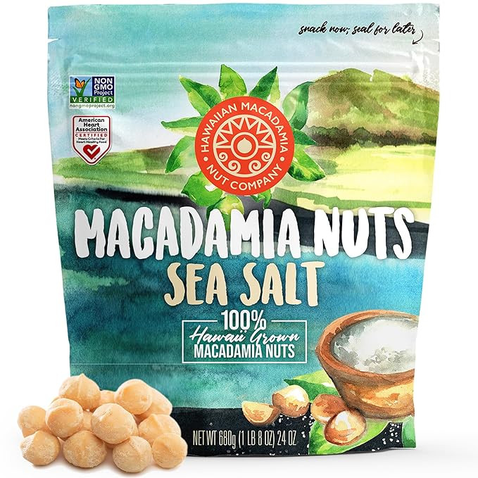 Hawaiian Macadamia Nut Company Dry Roasted Macadamia Nuts with Sea Salt 24 Oz, Source of Fiber, G... | Amazon (US)