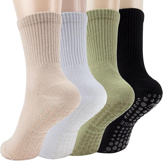 Pilates Yoga Socks with Grips for Women - Crew Length Ballet Barre Socks - Sticky Workout Hospita... | Amazon (US)