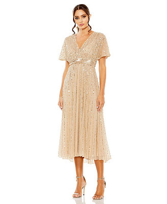 Women's A Line Embellished Short Sleeve Dress | Macy's