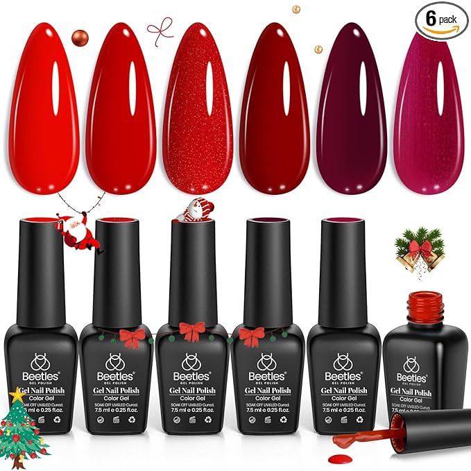 Beetles Red Gel Polish Set - 6 Colors Burgundy Red Gel Nail Polish Popular Shimmer Red-Obsession ... | Amazon (US)