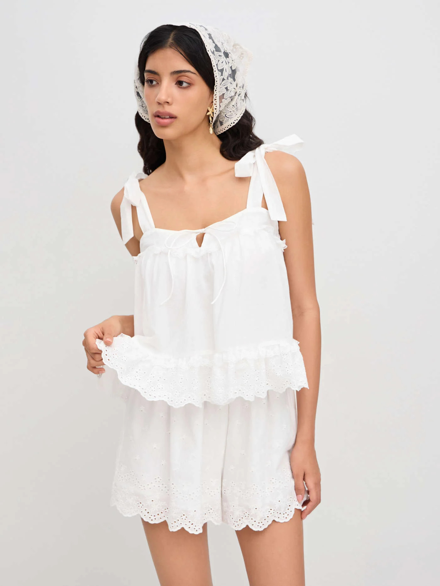 Cotton-blend Floral V-neck Bowknot Crop Top & Mid Rise Shorts Loungewear SetLight pink / MCA$75.0... | Cider