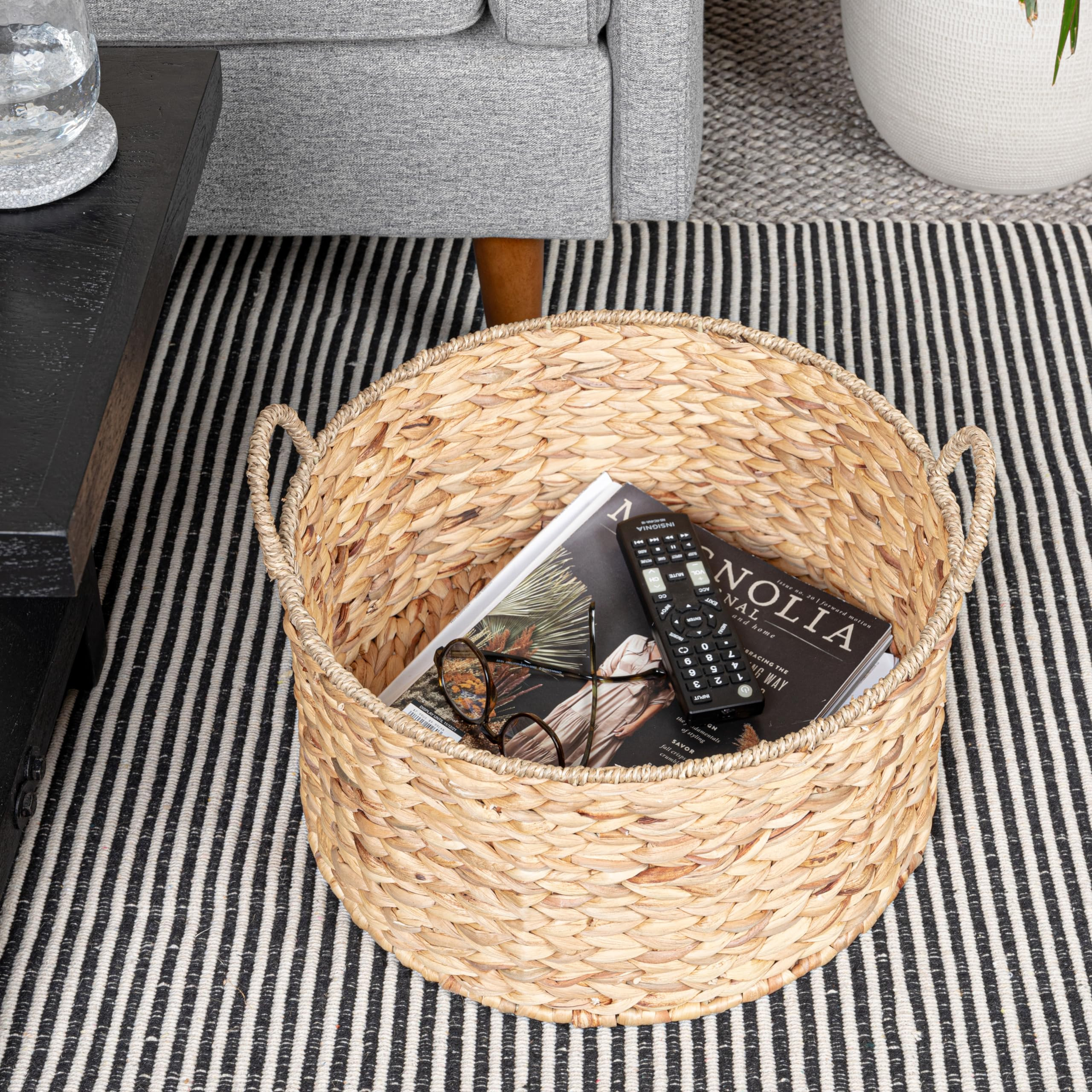 Household Essentials Round Handwoven Water Hyacinth and Seagrass Basket with Handles, Natural | Amazon (US)