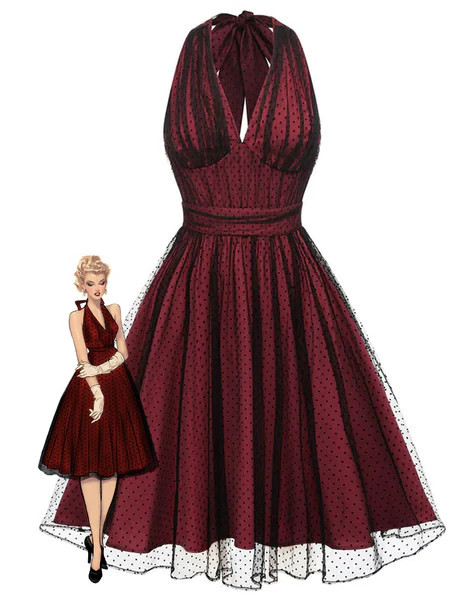 Red 1950s Dots Mesh Swing Dress | Retro Stage