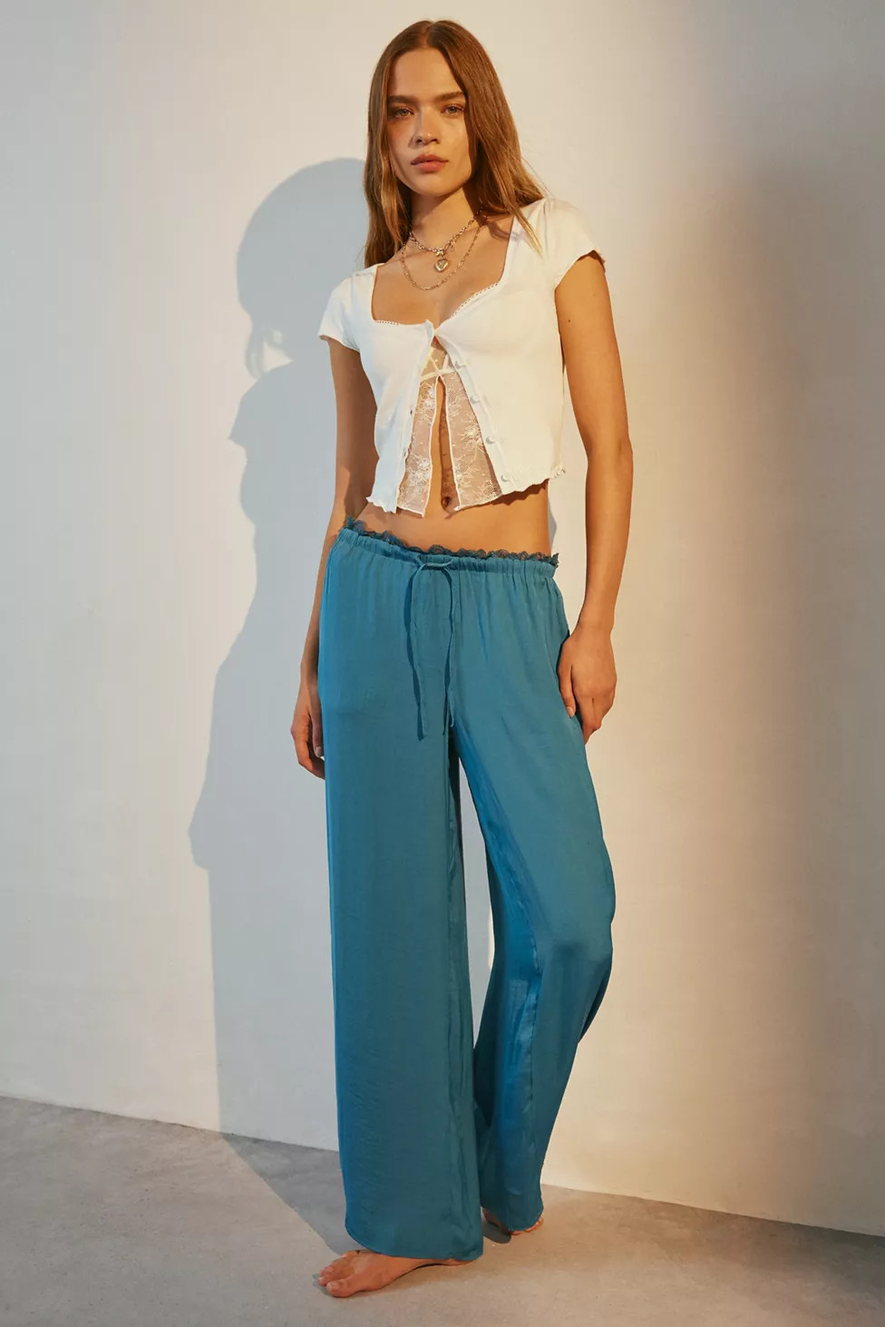 Out From Under Juliette Lacy Satin Lounge Pant | Urban Outfitters (US and RoW)