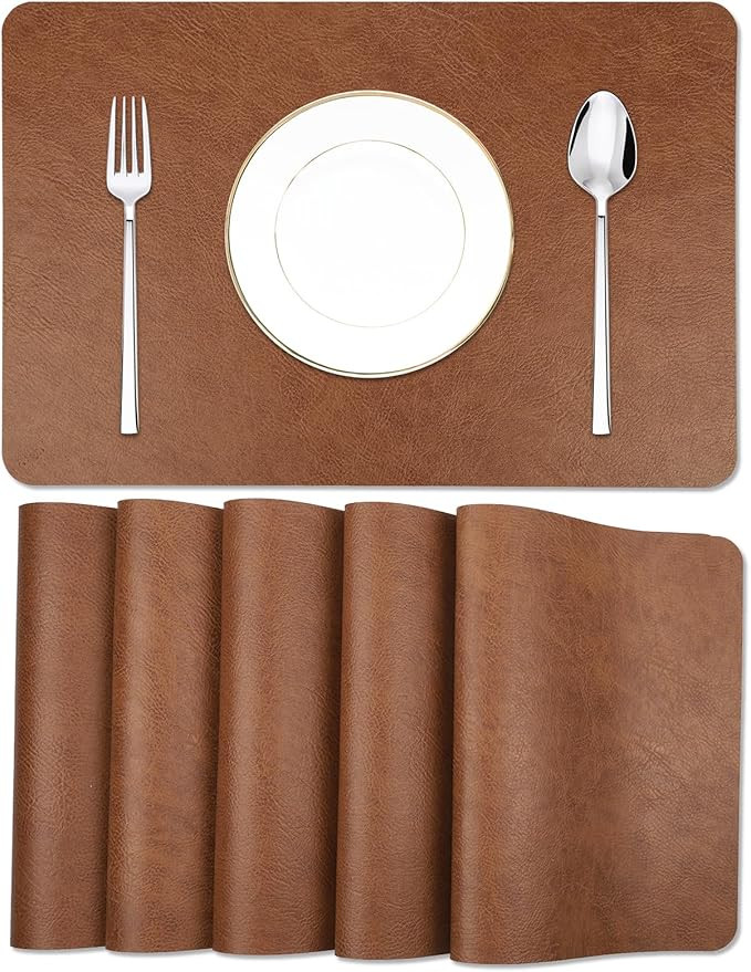 Cowhide Pattern Faux Leather Placemats Set of 6,Heat Resistant Non-Slip Waterproof Wipeable Washa... | Amazon (US)