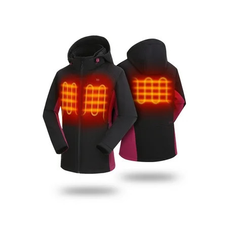 ORORO Women’s Heated Jacket with Battery Heating Jacket with Removable Hood for Winter Outdoors (Black/Purple S) | Walmart (US)