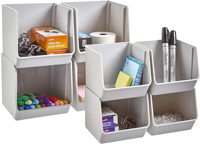 STORi Plastic Stacking Organizer Bins for Office, Pantry, and Bath | Set of 8 in 2 Sizes | Gray | Amazon (US)