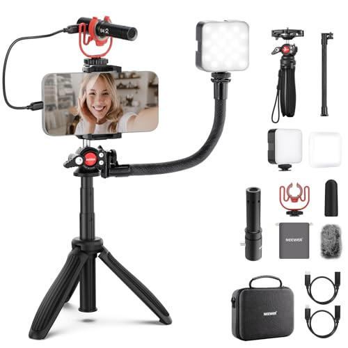 NEEWER Phone Vlogging Kit, Content Creator Essentials Kit for YouTube with LED Light, Selfie Stick Travel Tripod, Flexible Soft Tube, USB C Cardioid Microphone for iPhone, Android, Podcast, PA045 | Amazon (US)
