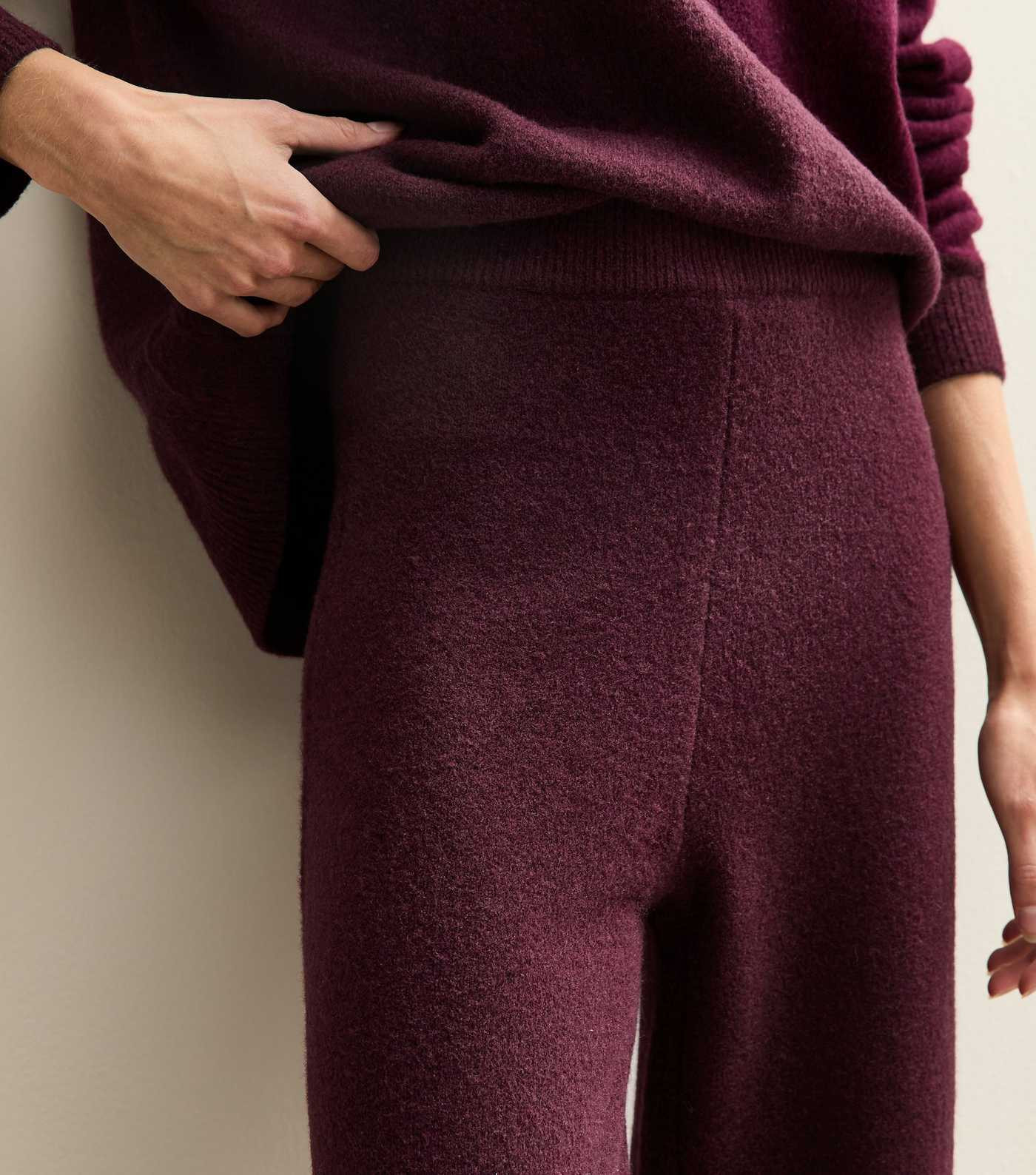 Dark Burgundy Knit Wide Leg Trousers | New Look | New Look (UK)