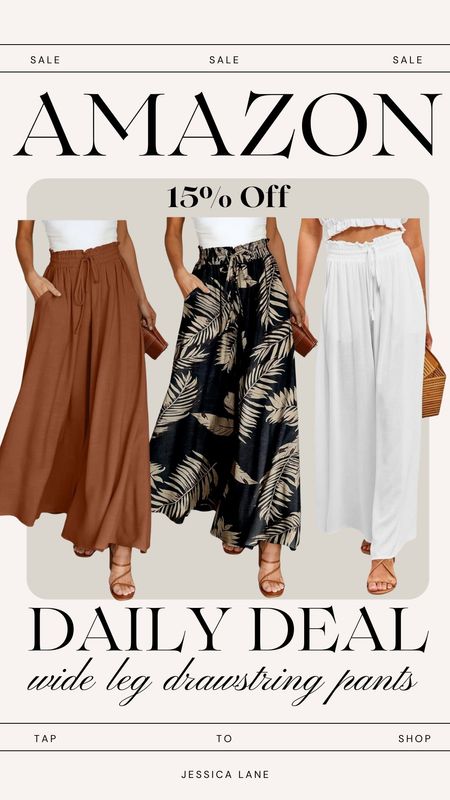 Amazon daily deal, save 15% on these drawstring waist wide leg pants, perfect for summer vacations. Wide leg pants, Palazzo pants, drawstring waist pants, summer looks, summer fashion, vacation wear, travel looks

#LTKsalealert #LTKstyletip #LTKtravel