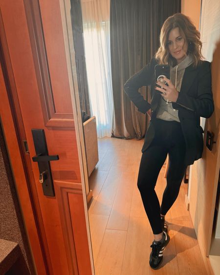 What I wore 
Control leggings in black medium 
Scuba blazer
Terry relaxed hoodie size smalll
If between sizes in sneakers, size down 

#LTKover40 #LTKfindsunder100 #LTKstyletip