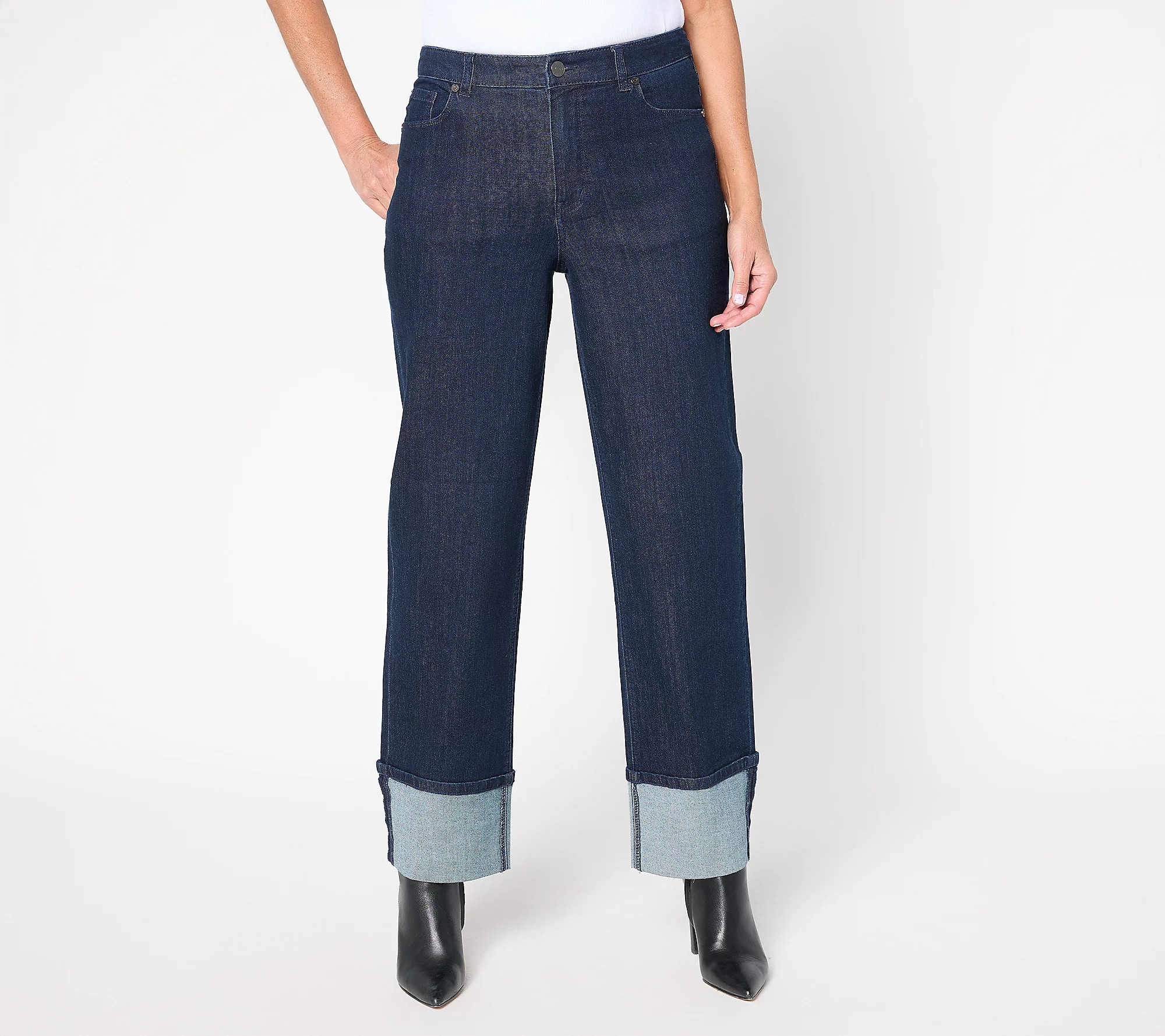 Susan Graver Petite Stretch Denim Cuffed Jean - Indigo | QVC