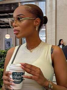 1 Pair Pilot Frame Glasses, Metal Double Bridge Toad Eye Glasses, Oversized Personalized European... | SHEIN