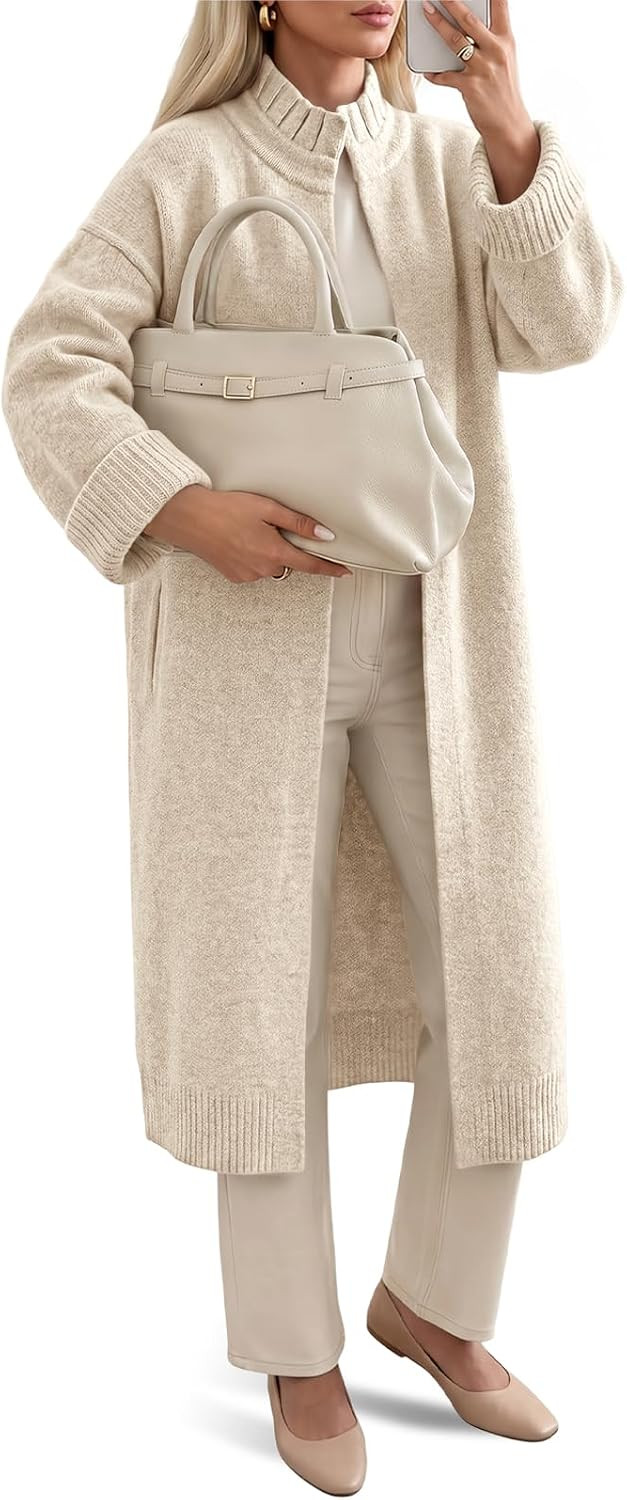 Saodimallsu Womens Ruffle Mock Neck Open Front Long Cardigan Sweaters | Amazon (US)