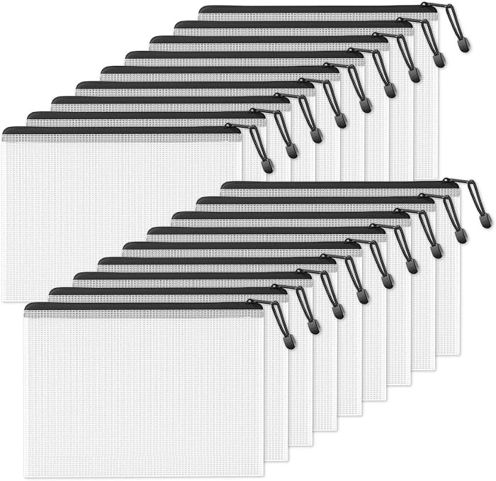 SUNEE Plastic Mesh Zipper Pouch 11x15 in (Black, 18 Packs),Extra Large Water-Resistant Zip Bag fo... | Amazon (US)