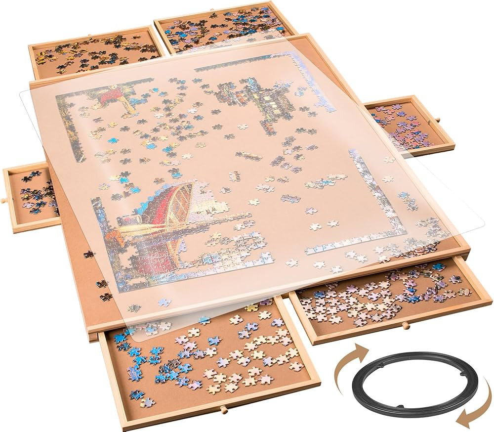 1500 Pieces Rotating Puzzle Board with 6 Storage Drawers & Protective Cover - Wooden Jigsaw Puzzl... | Amazon (US)