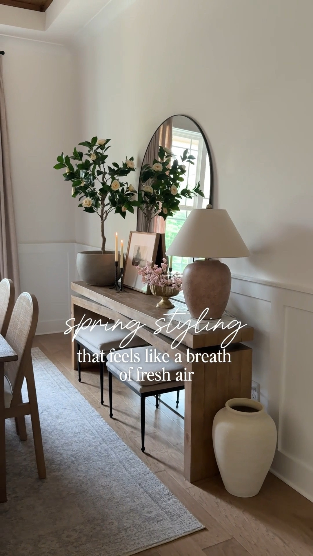 Gave my console table a fresh new spring look! I purchased this camellia tree for our spring front porch and then had another idea to use it in my favorite planter on the table! This space brings me so much joy! 🤗 


#LTKHome #LTKStyleTip #LTKSeasonal