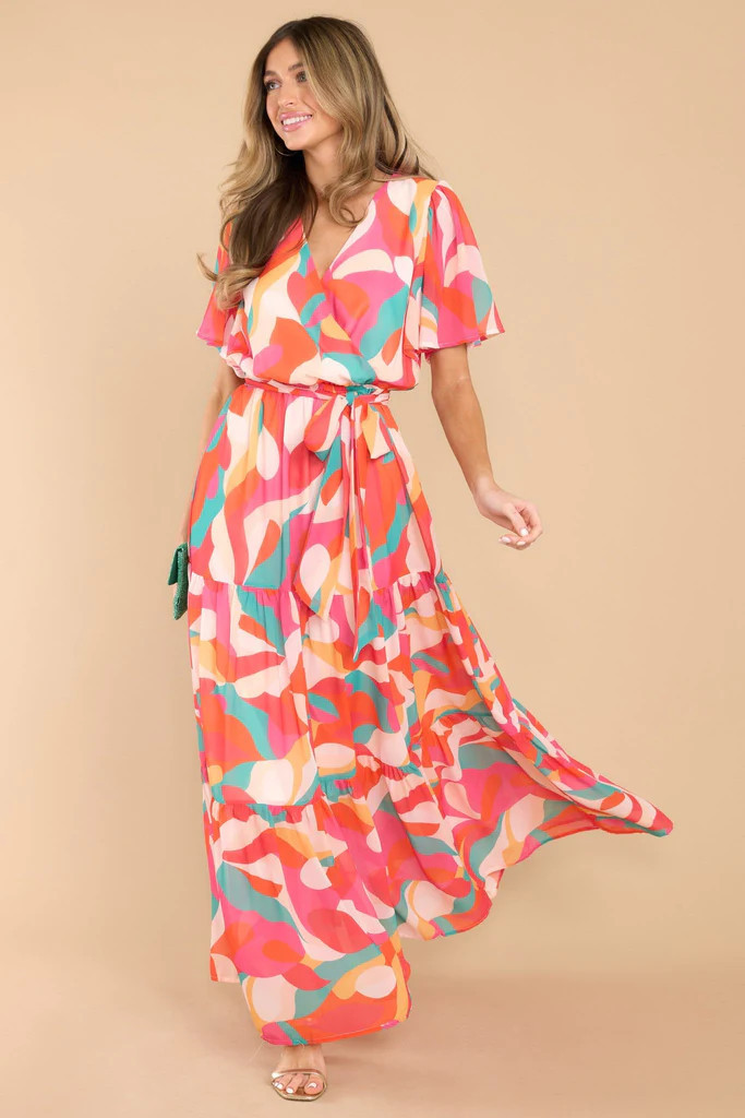 Breaking Even Orange Multi Print Maxi Dress | Red Dress 