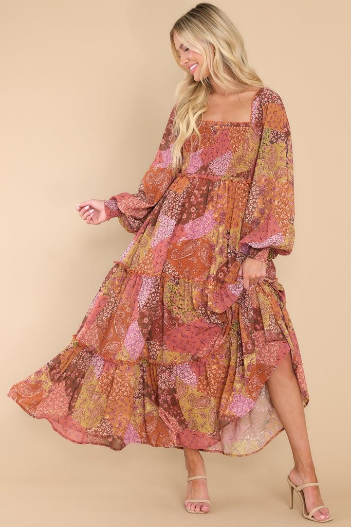 Make New Memories Light Rust Multi Print Maxi Dress | Red Dress 