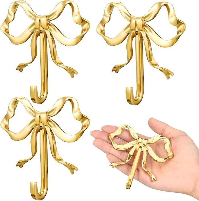 4 Pcs Coquette Gold Bow Knot Hooks Brass Bow Wall Door Hanger Towel Hooks Brass Coat Hanger Decor... | Amazon (US)