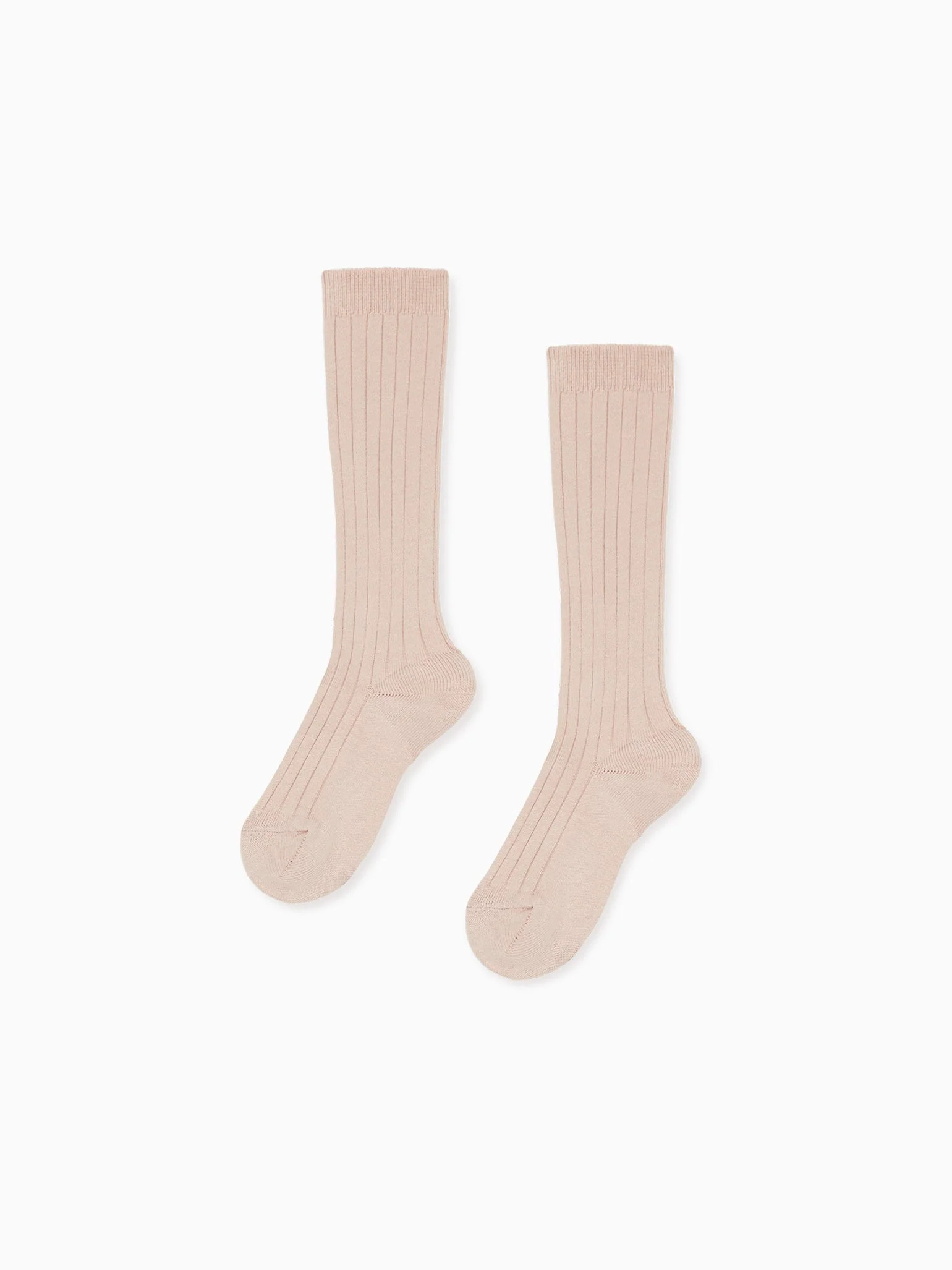 Pale Pink Ribbed Knee High Girl Socks | La Coqueta (US)