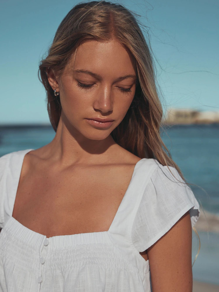 White Flutter Sleeve Button Front Top With Linen | Next US