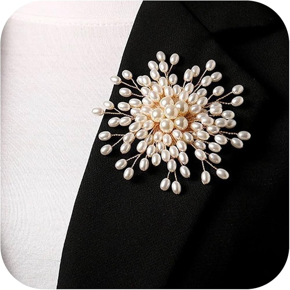Charm White Pearl Brooch Pins for Women,Striking Large Pearl Flower Statement Costume Pin Gracefu... | Amazon (US)