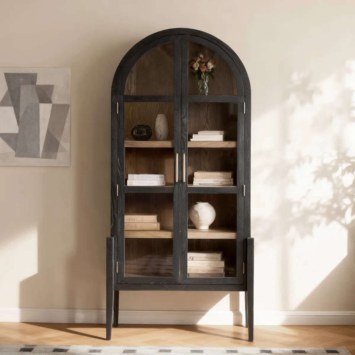 Campuzano 83'' Solid Wood Arched Display Cabinet with Glass Doors | Wayfair North America